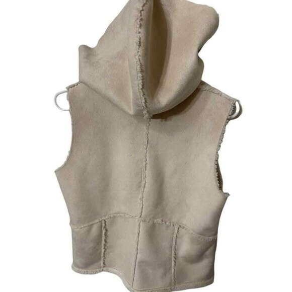 Pure simple natural Vest Womens Small Tan With Hood 100% polyester fuzzy lining - Picture 5 of 8